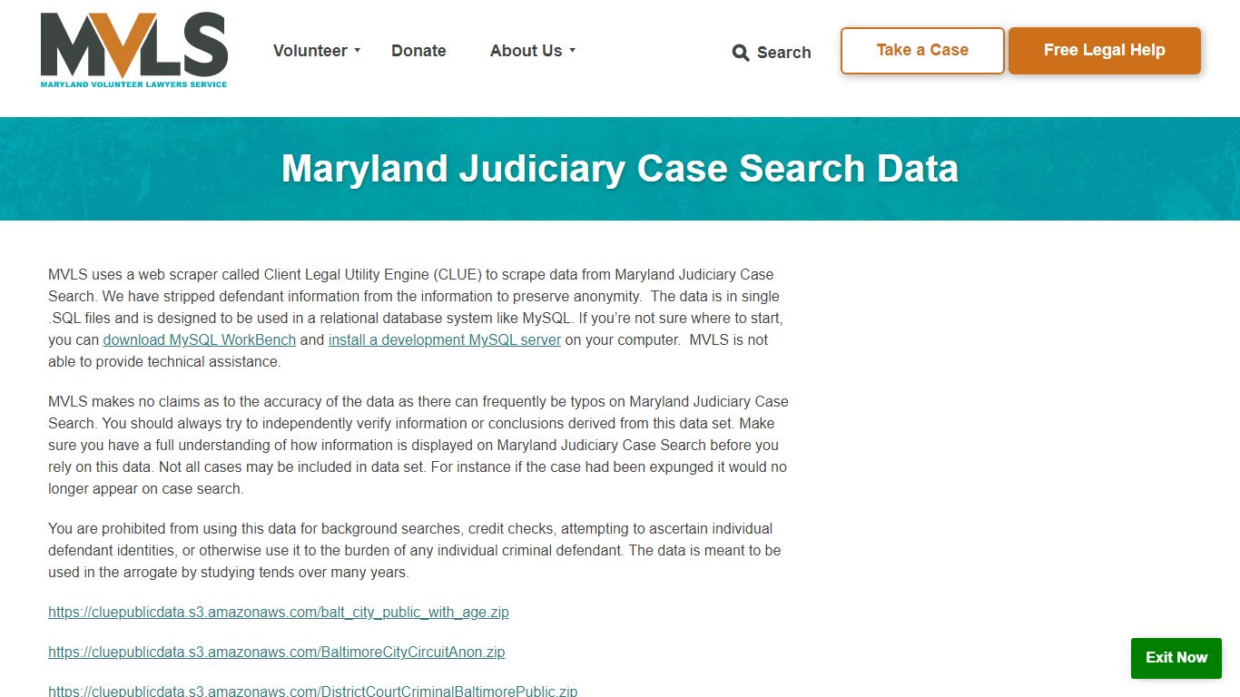 Maryland Judiciary Case Search Data - Maryland Volunteer Lawyers ... - MVLS